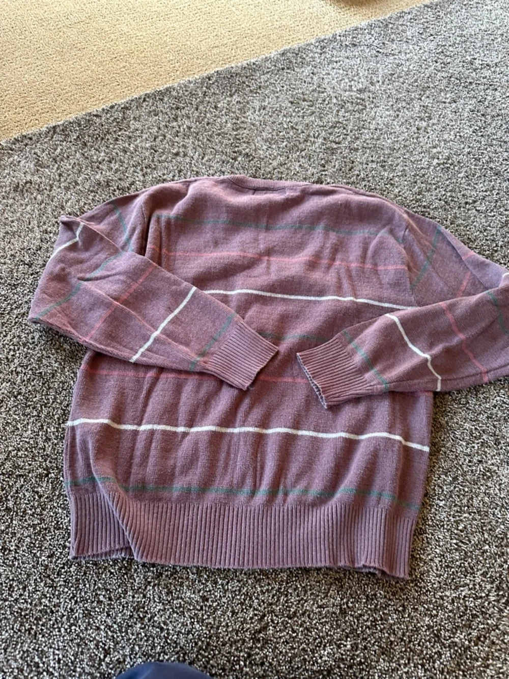 Adam’s Row Dusty Purple Stripe Crewneck Sweater Unisex Preppy Classic multico